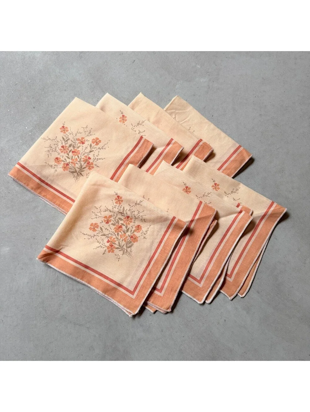 Vintage Floral Cloth Napkins Set of 8 Peach and Orange MCM 15.5